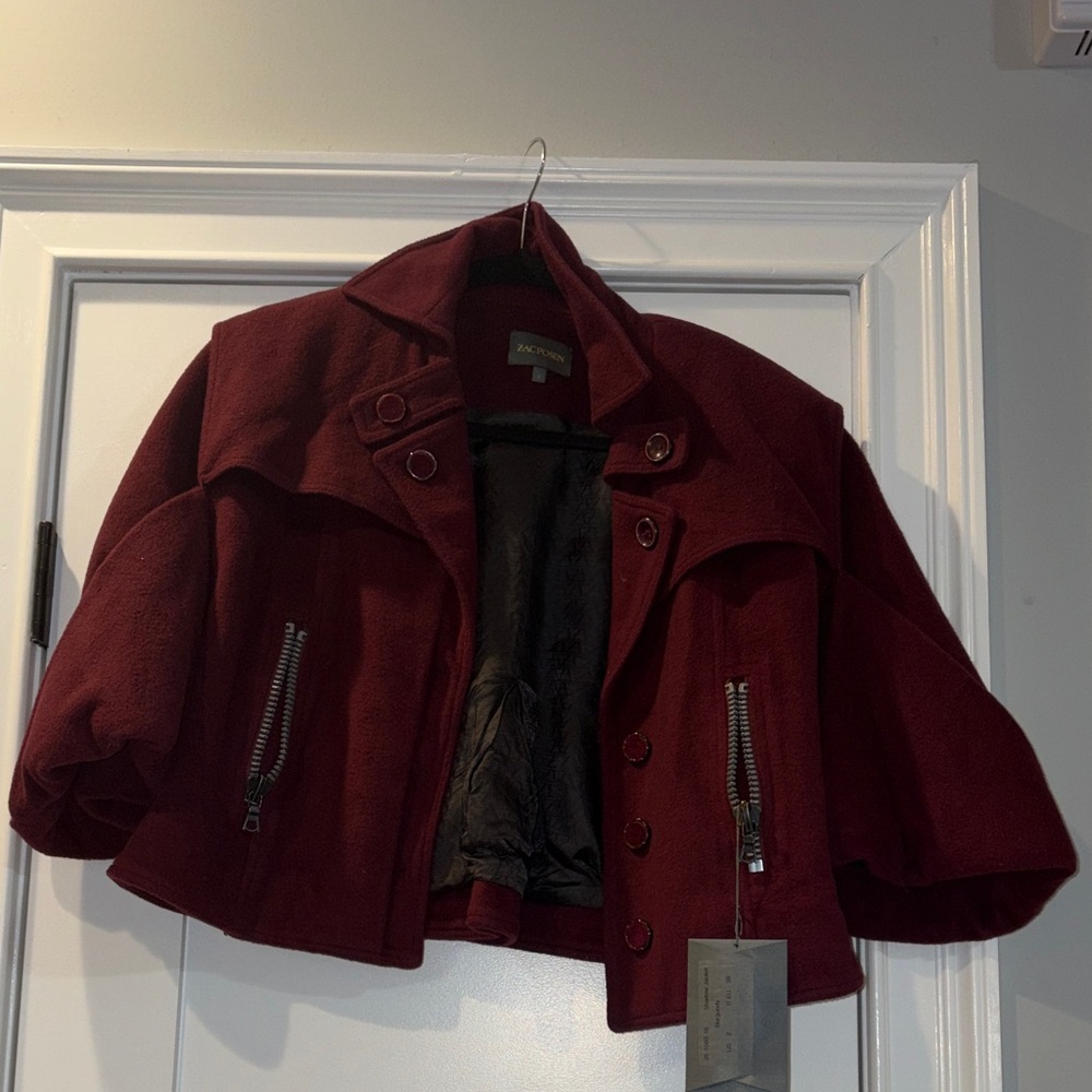 Zac Posen Deep Red Cape Jacket